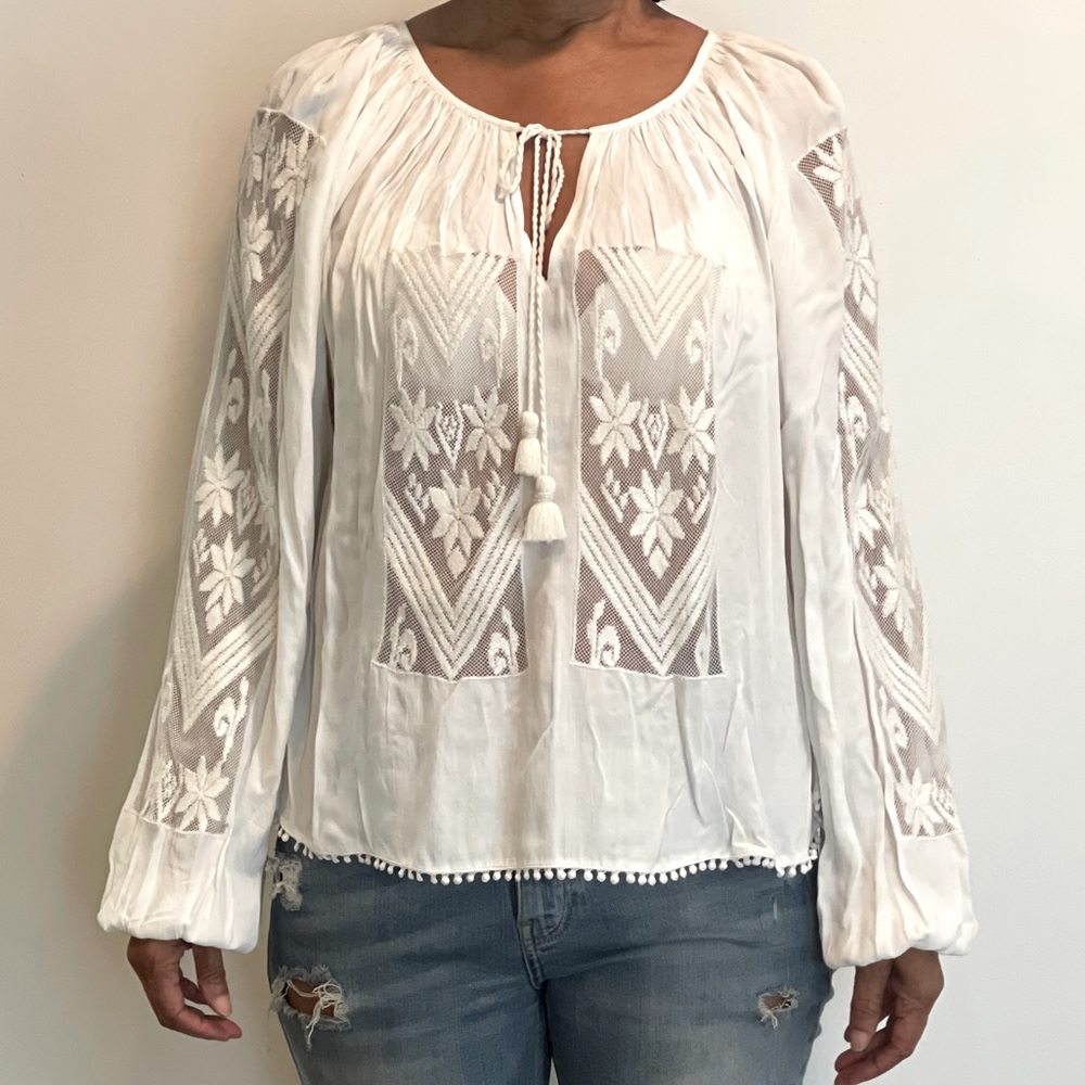 Love Sam (M) White Peasant Blouse